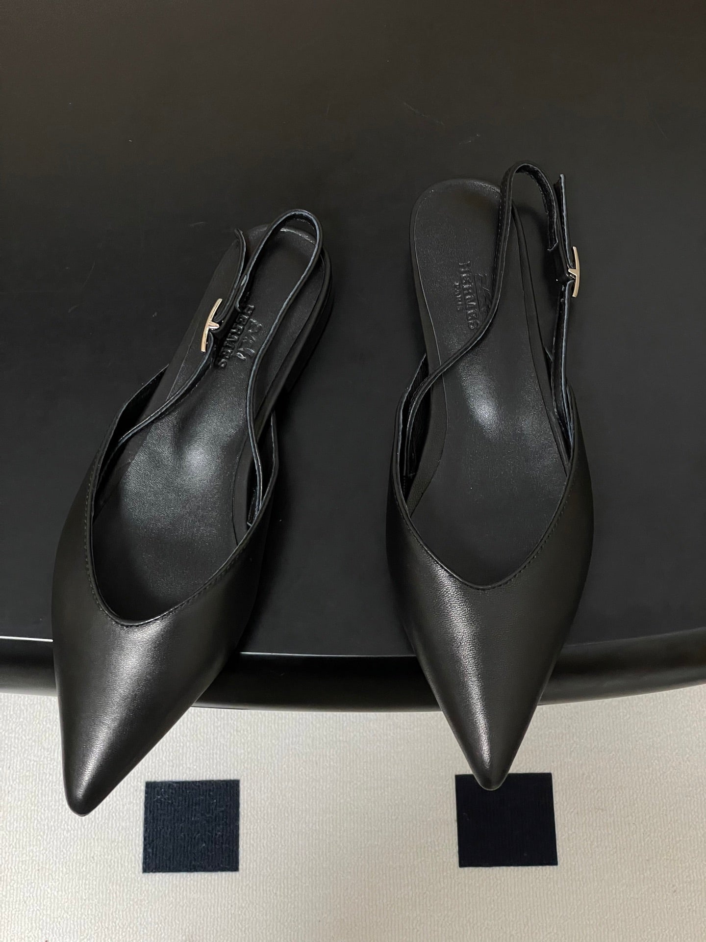 HM 26S NICOLE SLINGBACK IN BLACK CALFSKIN SILVER HARDWARE