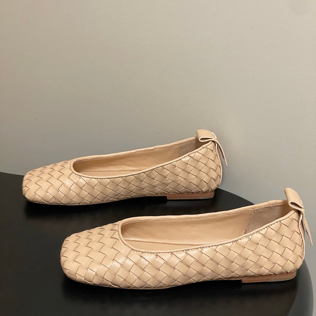 BOTTEGA VENETA 26S BALLET FLATS IN BEIGE WOVEN LAMBSKIN