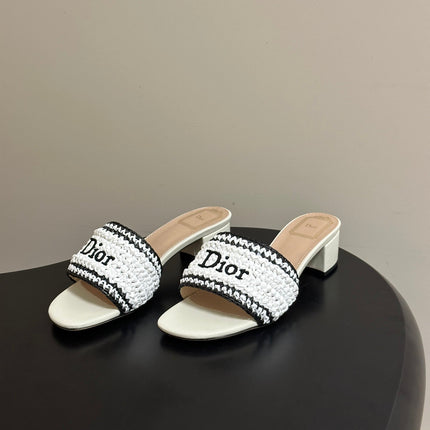 DIOR 26S BLOCK-HEEL SLIDE SANDALS 40MM IN IVORY WHITE RAFFIA