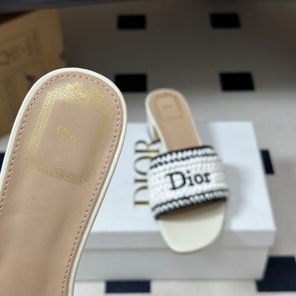 DIOR 26S BLOCK-HEEL SLIDE SANDALS 40MM IN IVORY WHITE RAFFIA