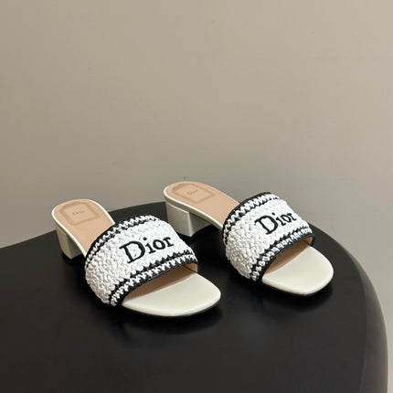 DIOR 26S BLOCK-HEEL SLIDE SANDALS 40MM IN IVORY WHITE RAFFIA