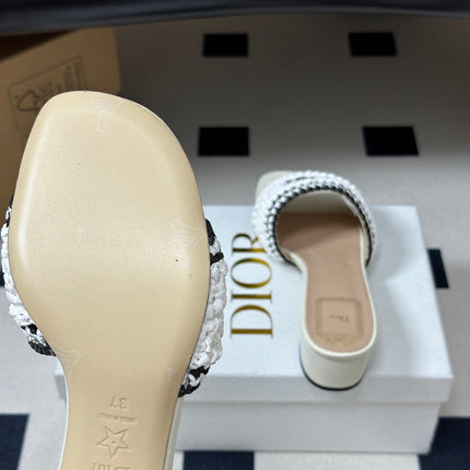 DIOR 26S BLOCK-HEEL SLIDE SANDALS 40MM IN IVORY WHITE RAFFIA