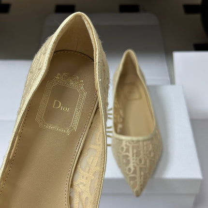 DIOR 26S POINTED-TOE FLATS IN BEIGE MESH OBLIQUE EMBROIDERED CANVAS