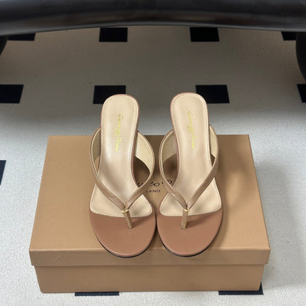 GIANVITO ROSSI 26S THONG HEEL SANDALS 70 MM IN NUDE CALFSKIN