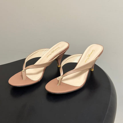 GIANVITO ROSSI 26S THONG HEEL SANDALS 70 MM IN NUDE CALFSKIN