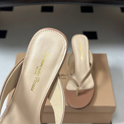 GIANVITO ROSSI 26S THONG HEEL SANDALS 70 MM IN NUDE CALFSKIN