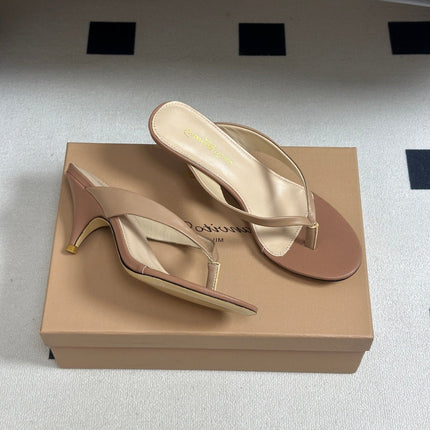 GIANVITO ROSSI 26S THONG HEEL SANDALS 70 MM IN NUDE CALFSKIN