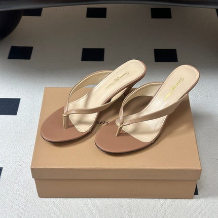 GIANVITO ROSSI 26S THONG HEEL SANDALS 70 MM IN NUDE CALFSKIN