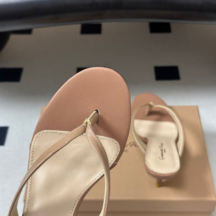 GIANVITO ROSSI 26S THONG HEEL SANDALS 70 MM IN NUDE CALFSKIN