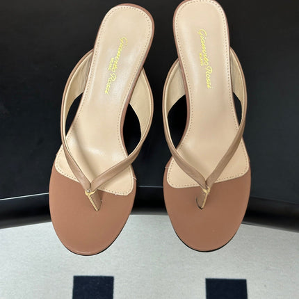 GIANVITO ROSSI 26S THONG HEEL SANDALS 70 MM IN NUDE CALFSKIN