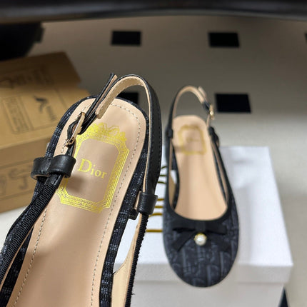 DIOR 26S SLINGBACK PUMPS 35MM IN BLACK BLUE DIOR OBLIQUE EMBROIDERED CANVAS WITH BOW