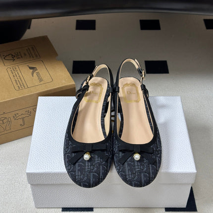 DIOR 26S SLINGBACK PUMPS 35MM IN BLACK BLUE DIOR OBLIQUE EMBROIDERED CANVAS WITH BOW