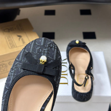 DIOR 26S SLINGBACK PUMPS 35MM IN BLACK BLUE DIOR OBLIQUE EMBROIDERED CANVAS WITH BOW