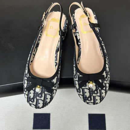 DIOR 26S SLINGBACK PUMPS 35MM IN BLUE DIOR OBLIQUE EMBROIDERED CANVAS WITH BOW