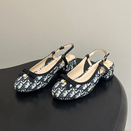 DIOR 26S SLINGBACK PUMPS 35MM IN BLUE DIOR OBLIQUE EMBROIDERED CANVAS WITH BOW