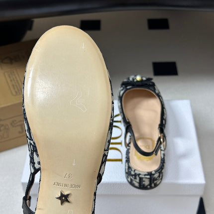 DIOR 26S SLINGBACK PUMPS 35MM IN BLUE DIOR OBLIQUE EMBROIDERED CANVAS WITH BOW