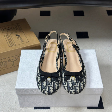 DIOR 26S SLINGBACK PUMPS 35MM IN BLUE DIOR OBLIQUE EMBROIDERED CANVAS WITH BOW