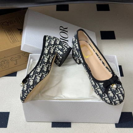 DIOR 26S MARY JANE HIGH HEELS 35MM IN BLUE DIOR OBLIQUE EMBROIDERED CANVAS WITH BOW