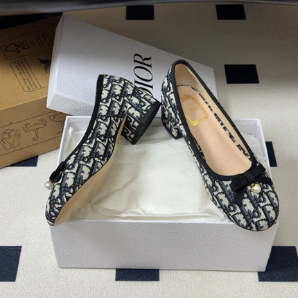 DIOR 26S MARY JANE HIGH HEELS 35MM IN BLACK DIOR OBLIQUE EMBROIDERED CANVAS WITH BOW