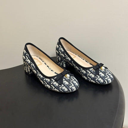 DIOR 26S MARY JANE HIGH HEELS 35MM IN BLUE DIOR OBLIQUE EMBROIDERED CANVAS WITH BOW