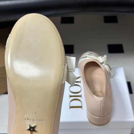 DIOR 26S MARY JANE HIGH HEELS 35MM IN NUDE BEIGE CALFSKIN WITH WHITE LOGO RIBBON
