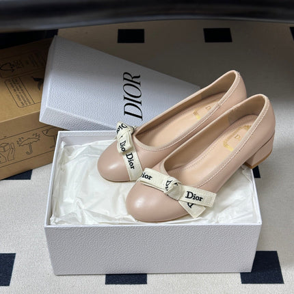 DIOR 26S MARY JANE HIGH HEELS 35MM IN NUDE BEIGE CALFSKIN WITH WHITE LOGO RIBBON