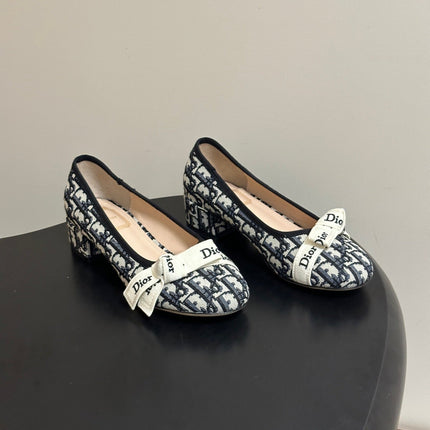 DIOR 26S J'ADIOR BOW PUMPS 35MM IN BLUE DIOR OBLIQUE EMBROIDERED CANVAS