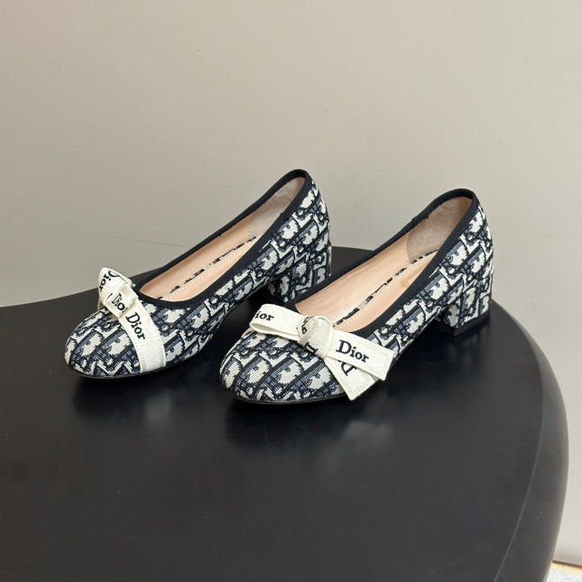 DIOR 26S J'ADIOR BOW PUMPS 35MM IN BLUE DIOR OBLIQUE EMBROIDERED CANVAS