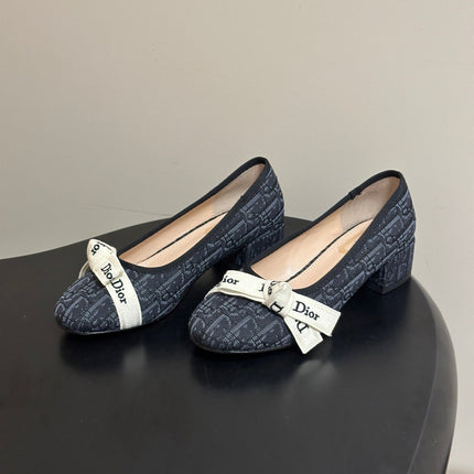 DIOR 26S J'ADIOR OBLIQUE BOW PUMPS 35MM IN BLACK DIOR OBLIQUE EMBROIDERED CANVAS