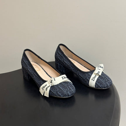DIOR 26S J'ADIOR OBLIQUE BOW PUMPS 35MM IN BLACK DIOR OBLIQUE EMBROIDERED CANVAS