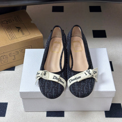 DIOR 26S J'ADIOR OBLIQUE BOW PUMPS 35MM IN BLACK DIOR OBLIQUE EMBROIDERED CANVAS