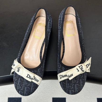DIOR 26S J'ADIOR OBLIQUE BOW PUMPS 35MM IN BLACK DIOR OBLIQUE EMBROIDERED CANVAS