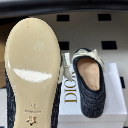 DIOR 26S J'ADIOR OBLIQUE BOW PUMPS 35MM IN BLACK DIOR OBLIQUE EMBROIDERED CANVAS