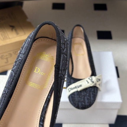 DIOR 26S J'ADIOR OBLIQUE BOW PUMPS 35MM IN BLACK DIOR OBLIQUE EMBROIDERED CANVAS