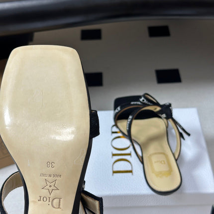 DIOR 26S J'ADIOR MULE SANDALS 35MM IN BLACK CALFSKIN WITH LOGO RIBBON