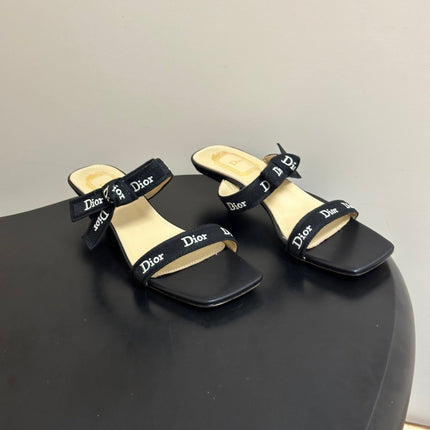 DIOR 26S J'ADIOR MULE SANDALS 35MM IN BLACK CALFSKIN WITH LOGO RIBBON