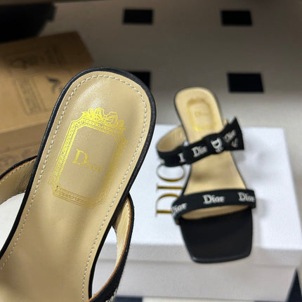 DIOR 26S J'ADIOR MULE SANDALS 35MM IN BLACK CALFSKIN WITH LOGO RIBBON