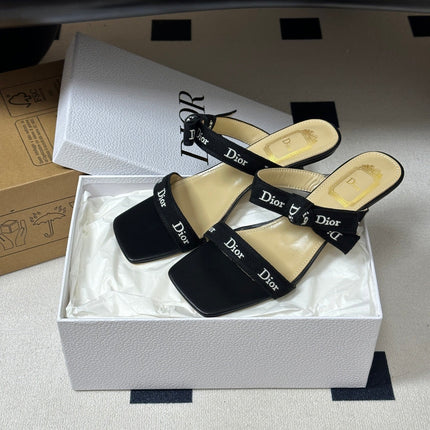 DIOR 26S J'ADIOR MULE SANDALS 35MM IN BLACK CALFSKIN WITH LOGO RIBBON