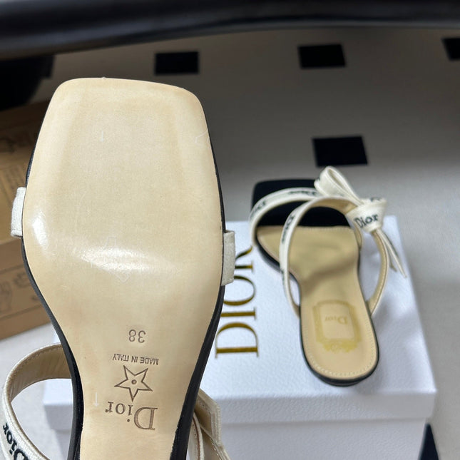 DIOR 26S J'ADIOR MULE SANDALS 35MM IN BLACK CALFSKIN WITH WHITE LOGO RIBBON
