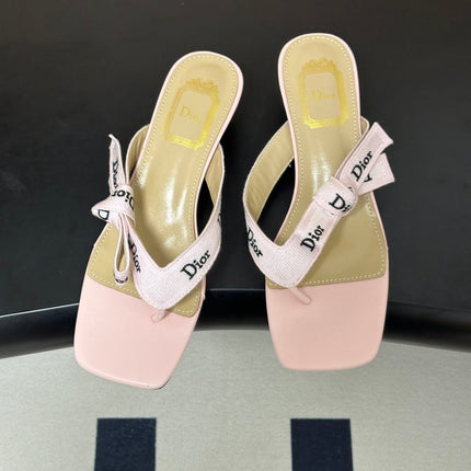 DIOR 26S HIGH-HEEL THONG SANDAL 30MM IN PINK BABY EMBROIDERED CANVAS AND CALFSKIN