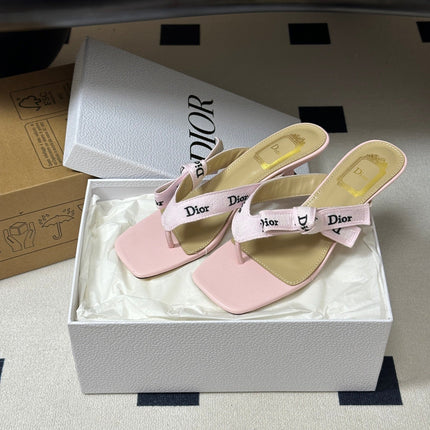 DIOR 26S HIGH-HEEL THONG SANDAL 30MM IN PINK BABY EMBROIDERED CANVAS AND CALFSKIN