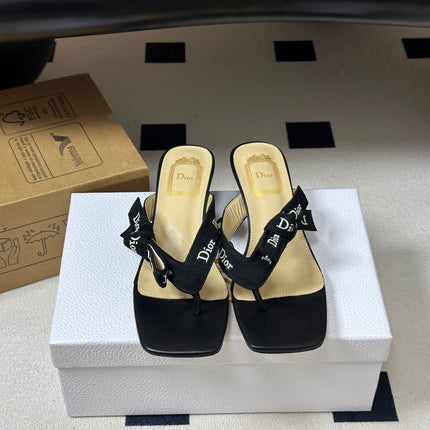 DIOR 26S HIGH-HEEL THONG SANDAL 30MM IN BLACK EMBROIDERED CANVAS AND CALFSKIN