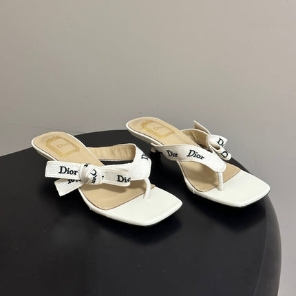 DIOR 26S HIGH-HEEL THONG SANDAL 30MM IN IVORY WHITE EMBROIDERED CANVAS AND CALFSKIN