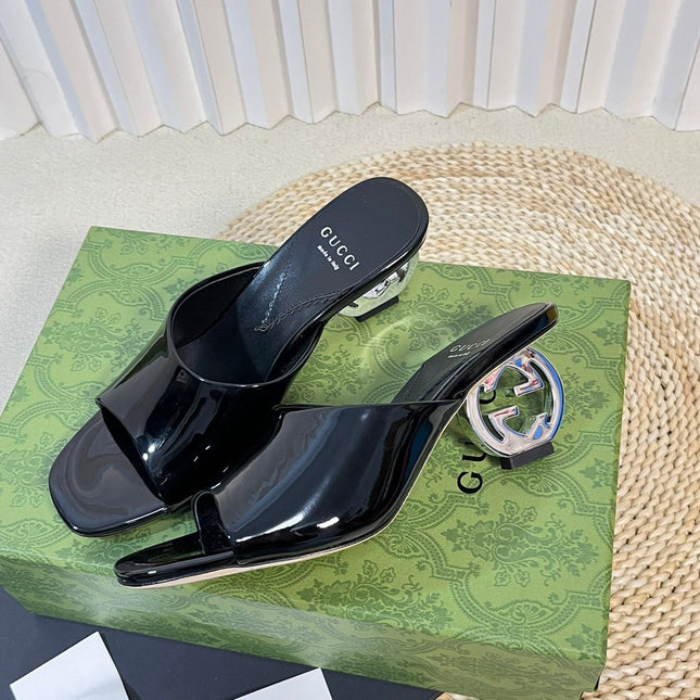 GG  Women's Heeled Sandals Glossy Black