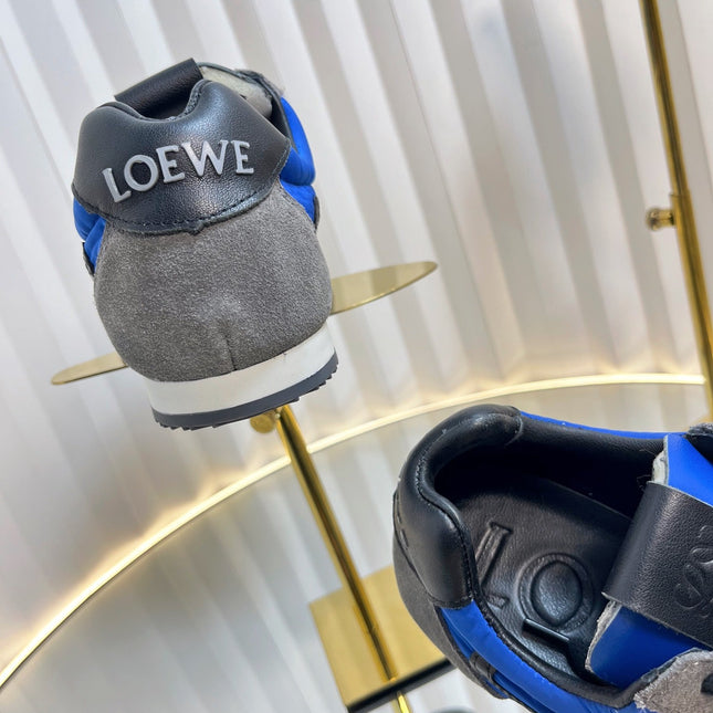 LOEWE 26S RUNNER 2.0 SNEAKERS IN GREY SUEDE AND DARK BLUE FABRIC