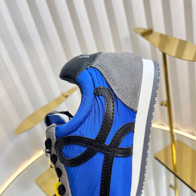 LOEWE 26S RUNNER 2.0 SNEAKERS IN GREY SUEDE AND DARK BLUE FABRIC