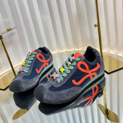 LOEWE 26S RUNNER 2.0 SNEAKERS IN GREY SUEDE AND NAVY BLUE FABRIC