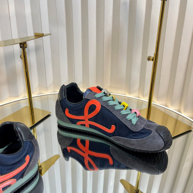 LOEWE 26S RUNNER 2.0 SNEAKERS IN GREY SUEDE AND NAVY BLUE FABRIC