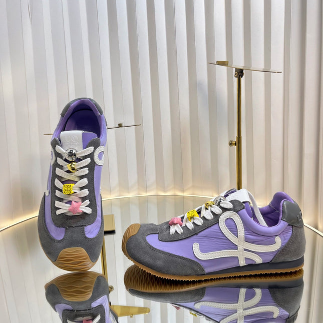 LOEWE 26S RUNNER 2.0 SNEAKERS IN DARK GREY SUEDE AND PURPLE FABRIC