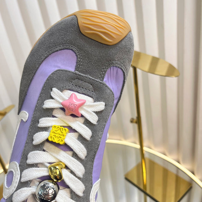 LOEWE 26S RUNNER 2.0 SNEAKERS IN DARK GREY SUEDE AND PURPLE FABRIC